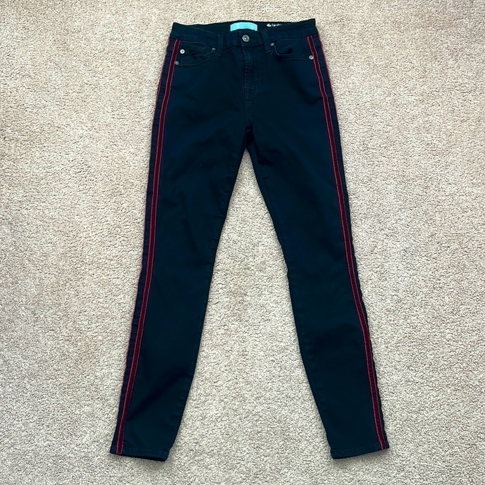 7 For All Mankind The High Waist Ankle Skinny Black Racerstripe Jeans